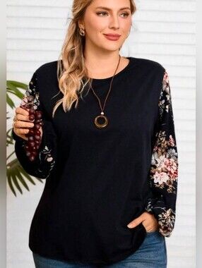 Black Floral Sleeve Long-Sleeve Women's Top